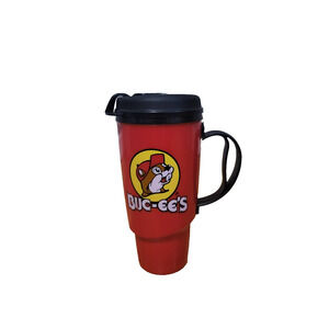 Buc-ee’s 34 oz Red Deluxe Travel Mug ThermoServ Refillable Coffee Cup w/ Handle